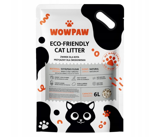 WowPaw Żwirek tofu z węglem aktywowanym bezzapachowy 6l - 1361297 - zdjęcie